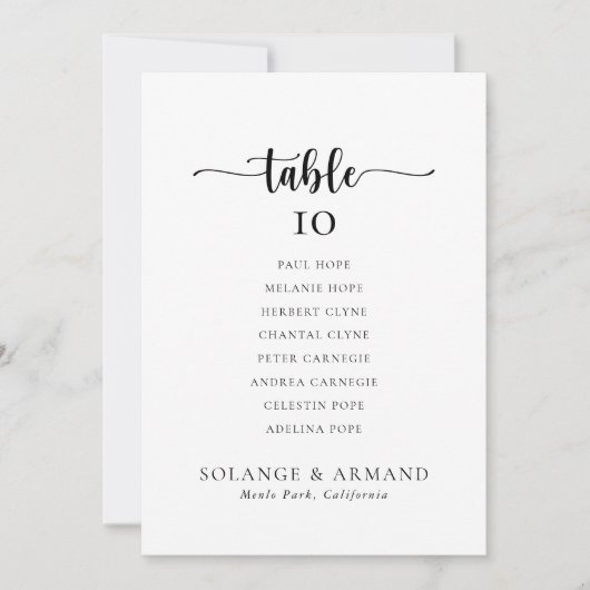 Klassische Hochzeitstabelle 6 Sitzkarten Einladung (Vorderseite)