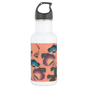 Klassische Hokusai-Kunst der rosa Biene und Blume Edelstahlflasche