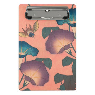 Klassische Hokusai-Kunst der rosa Biene und Blume Mini Klemmbrett