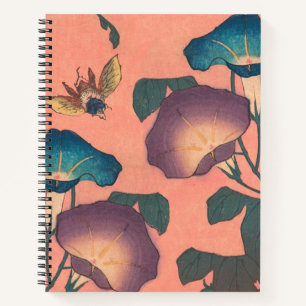 Klassische Hokusai-Kunst der rosa Biene und Blume Notizblock