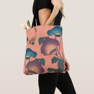 Klassische Hokusai-Kunst der rosa Biene und Blume Tasche