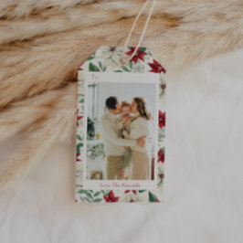 Klassische Holiday Poinsettia Foto Geschenkmarke Geschenkanhänger