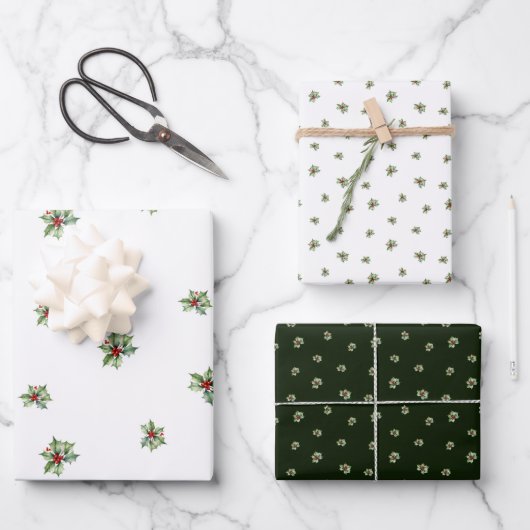 Klassische Holly Weihnachtsgärtnerei mit Beeren Geschenkpapier Set (Vorderseite)