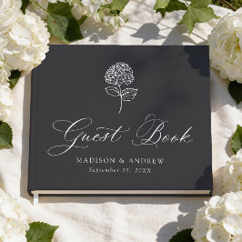 Klassische Holzkohle-Hortensien-Hochzeit Gästebuch