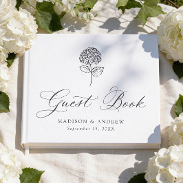 Klassische Holzkohle-Hortensien-Hochzeit Gästebuch