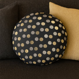 Klassische Holzkohle Silver Gold Polka Dots Round  Rundes Kissen