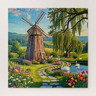 Klassische Holzwindmühle Puzzle