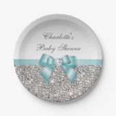 Klassische Imitate Aquamarin Bow Silver Sequins Ki Pappteller (Vorderseite)