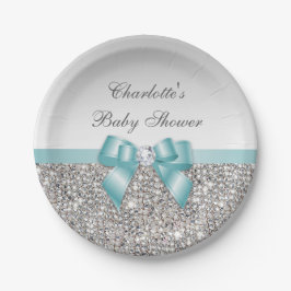 Klassische Imitate Aquamarin Bow Silver Sequins Ki Pappteller