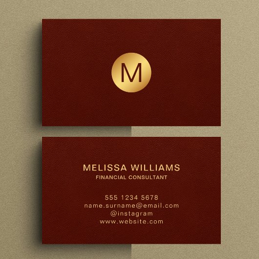 Klassische Imitats Roter Leder und Name der Monogr Visitenkarte