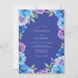Klassische Indigo-Violette Pfingstrosen-Hochzeit Einladung