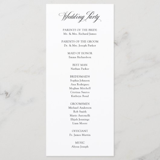 Klassische italienische Elegance Schwarz und Weiß  Programm (Rückseite)