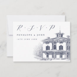 Klassische italienische Villa-Illustration Hochzei RSVP Karte