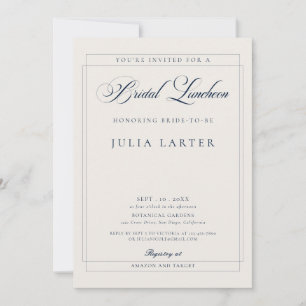 Klassische Ivory Blau Kalligrafie Braut-Luncheon Einladung