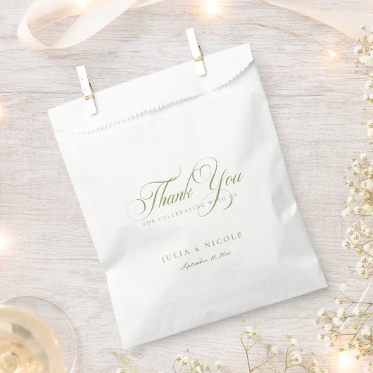 Klassische Ivory-Grün-Script-Kalligrafie-Hochzeit Geschenktütchen (Ausgeschnitten)