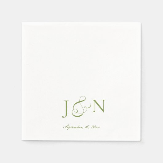 Klassische Ivory-Grün-Script-Kalligrafie-Hochzeit Serviette (Vorderseite)