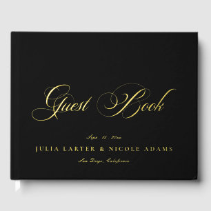 Klassische Ivory Schwarz Gold Kalligrafie Hochzeit Gästebuch