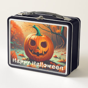 Klassische Jack-o-Lantern-Herbstwaldszene Metall Brotdose
