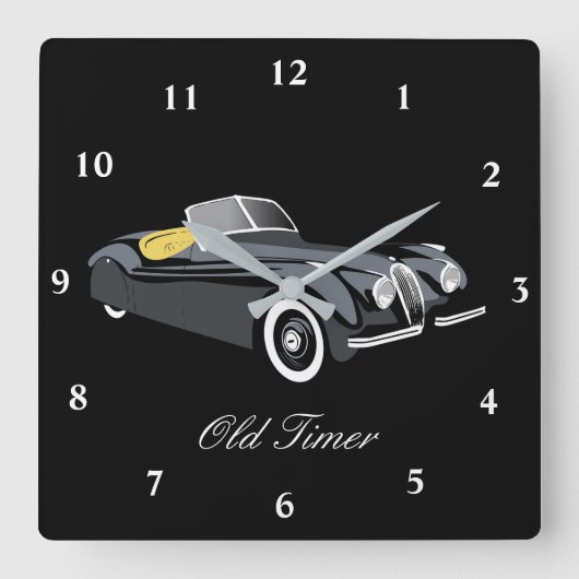 Klassische Jaguar Car 'Old Timer' Wall Clock Quadratische Wanduhr (Vorderseite)