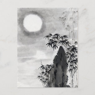 Klassische japanische Nachtmondszenerie im Sumi-e- Postkarte