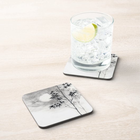 Klassische japanische Sumi-e Malkunst Bambusmond Getränkeuntersetzer (Rechte Seite)