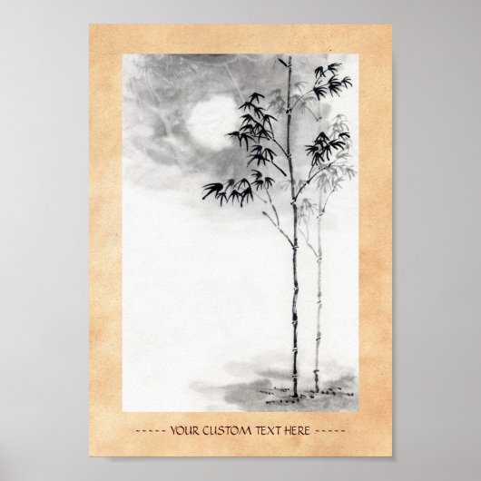 Klassische japanische Sumi-e Malkunst Bambusmond Poster (Vorne)