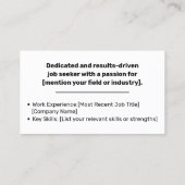 Klassische Jobsuche Minimaler Schlichter Klassiker Visitenkarte (Rückseite)