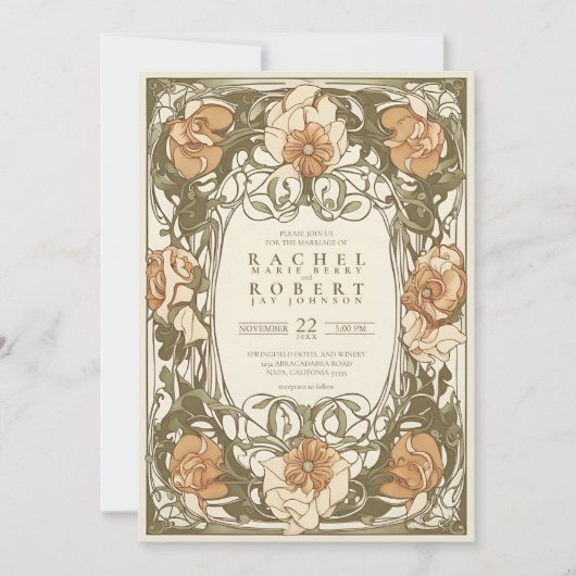 Klassische Jugendstil-Hochzeitsreise Einladung (Vorderseite)