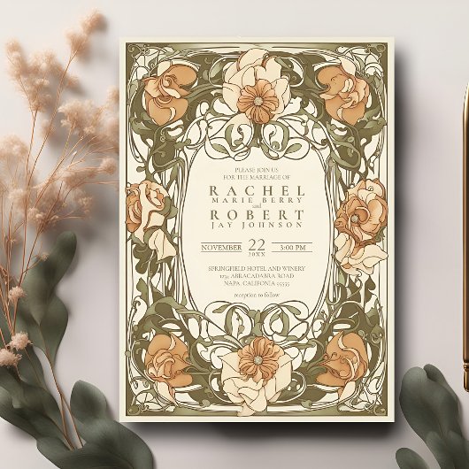 Klassische Jugendstil-Hochzeitsreise Einladung