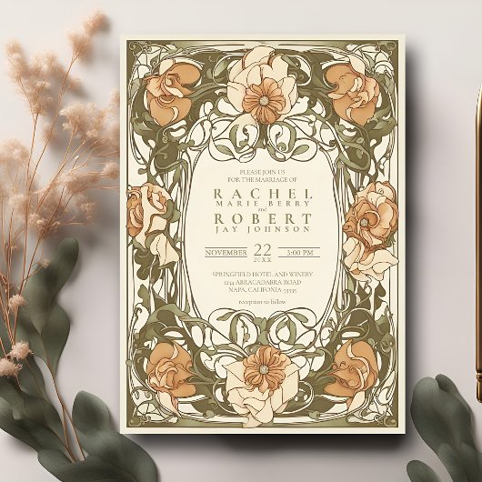 Klassische Jugendstil-Hochzeitsreise Einladung