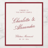 Klassische Kalligrafie Altes Geld Deep Red Wedding Weinetikett (Einzelnes Label)