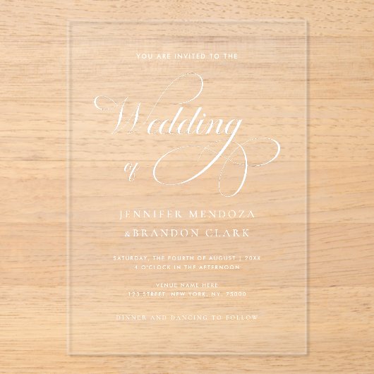 Klassische Kalligrafie - das Hochsetzen von Transp Acryleinladungen (Vorderseite)