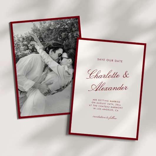 Klassische Kalligrafie Deep Red Old Money Save The Date