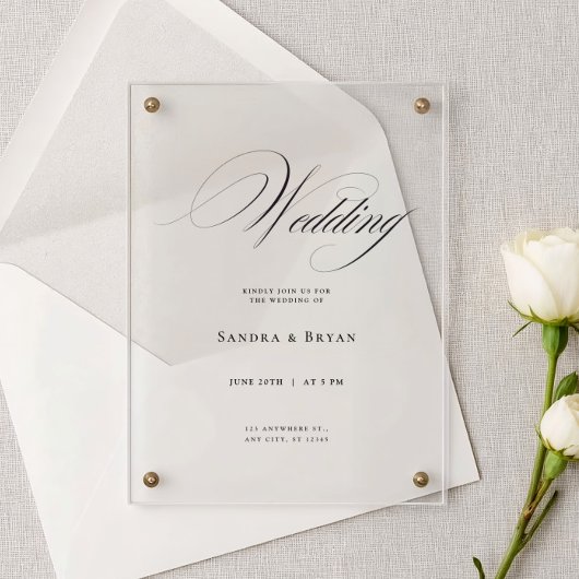 Klassische Kalligrafie Elegante Hochzeit Acryleinladungen