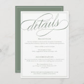 Klassische Kalligrafie Script White and Sage Weddi Begleitkarte (Vorne/Hinten)