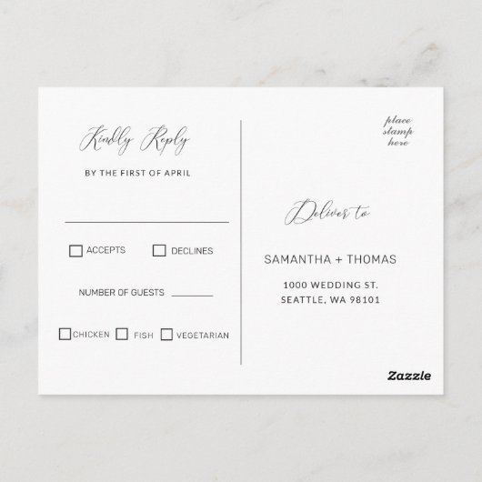 Klassische Kalligrafie-Skript Hochzeit RSVP Postca Postkarte (Rückseite)