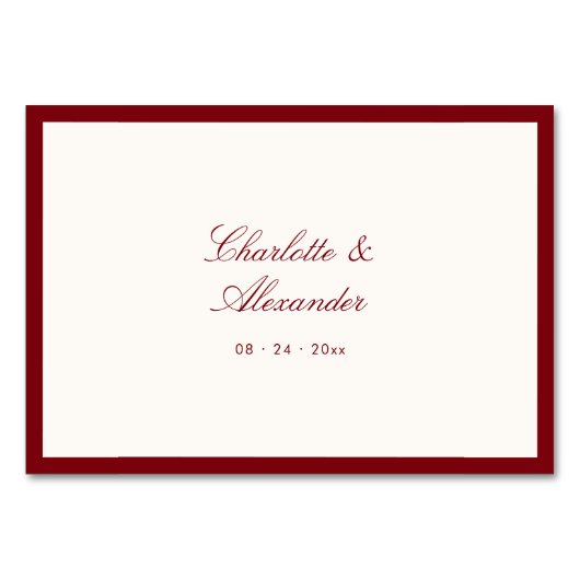 Klassische Kalligraphie Deep Red Old Money Platzka Tischnummer (Rückseite)