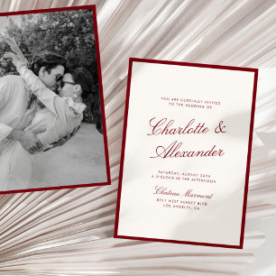 Klassische Kalligraphie Deep Red Old Money Wedding Einladung