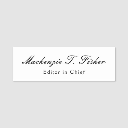 Klassische Kalligraphie Elegant Schlicht Simple Wh Namensschild (Vorderseite)