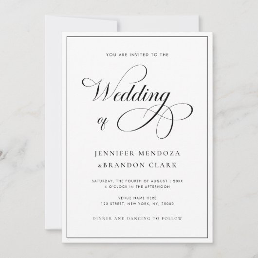 Klassische Kalligraphie Schwarz-weiß in einer Hoch Einladung (Vorderseite)