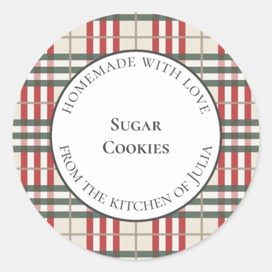 Klassische karierte Lebensmitteletiketten für haus Runder Aufkleber (Vorderseite)