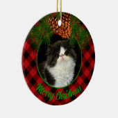 Klassische karierte Pinguinkatze Keramik Ornament (Rechts)