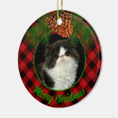 Klassische karierte Pinguinkatze Keramik Ornament (Links)