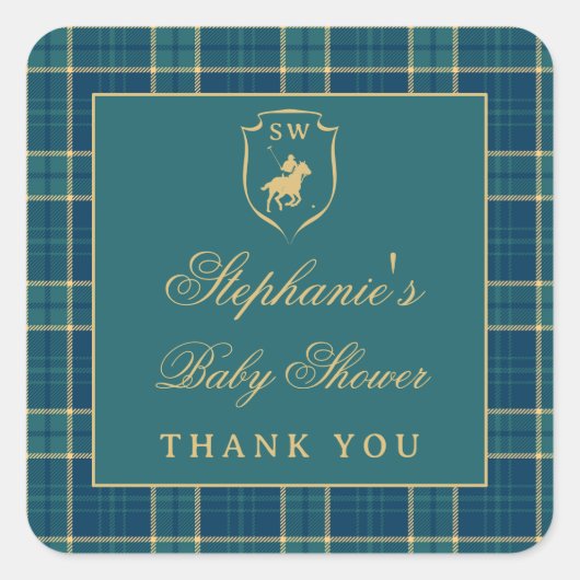 Klassische Karierte Polo Green Reitschiff Babydusc Quadratischer Aufkleber (Vorderseite)