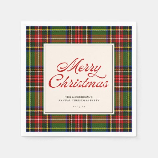 Klassische Karierte Retro-Script Frohe Weihnachten Serviette (Vorderseite)