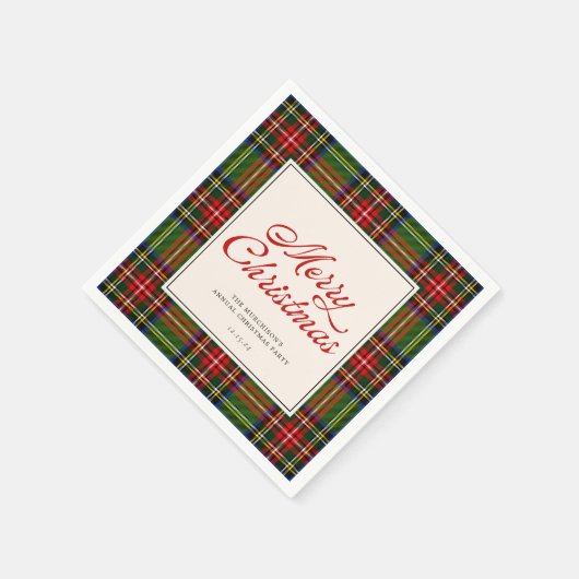 Klassische Karierte Retro-Script Frohe Weihnachten Serviette (Ecke)