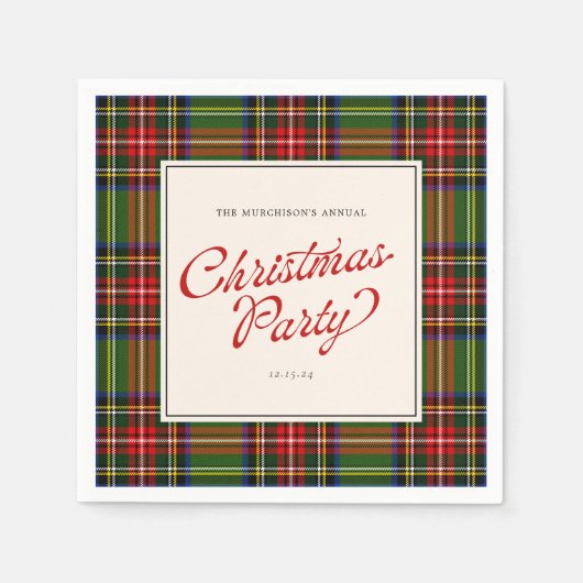 Klassische Karierte Retro-Script Frohe Weihnachten Serviette (Vorderseite)