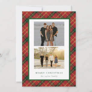 Klassische Karierte Weihnachtskarte 2-Fotos Feiertagskarte