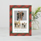 Klassische Karierte Weihnachtskarte 3-Fotos Feiertagskarte (Stehend Vorderseite)