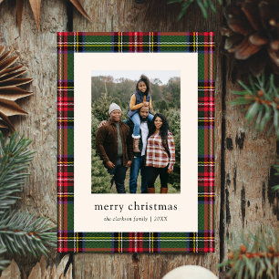 Klassische Karierte Weihnachtskarte mit vier Fotos Feiertagskarte